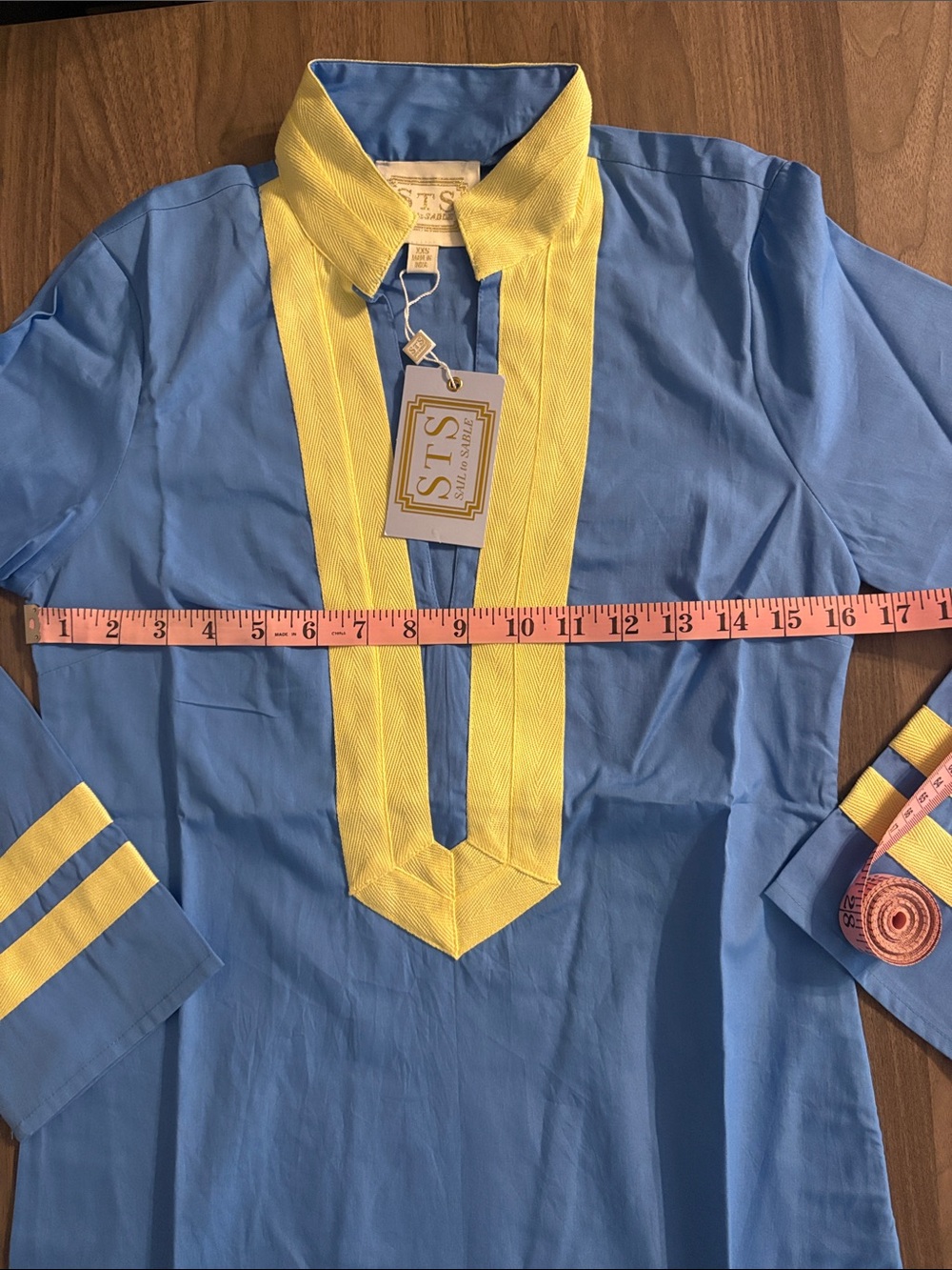 Sail to Sable Cornflower Blue Caftan with Pale Yellow Trim - Picture 8 of 16